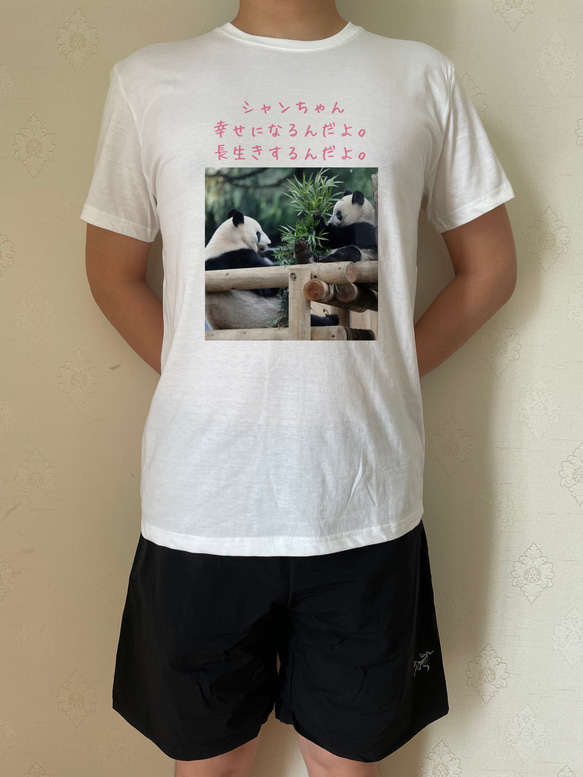 メンズTシャツ綿100％　男女兼用半袖ティシャツ　パンダ　かわいいシャンちゃん