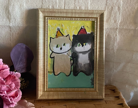 絵画。原画手描き【2匹のかわいい猫はいい友達です】