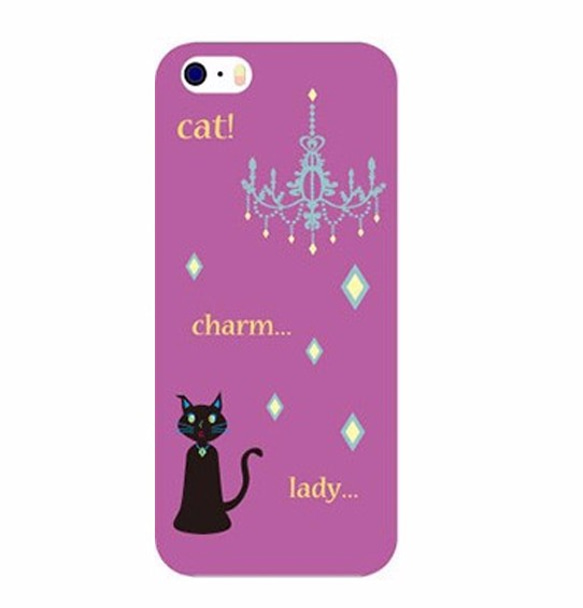 猫イラスト/スマホケース「cat! charm... lady...」シャンデリア/パープル (IST-MA12)