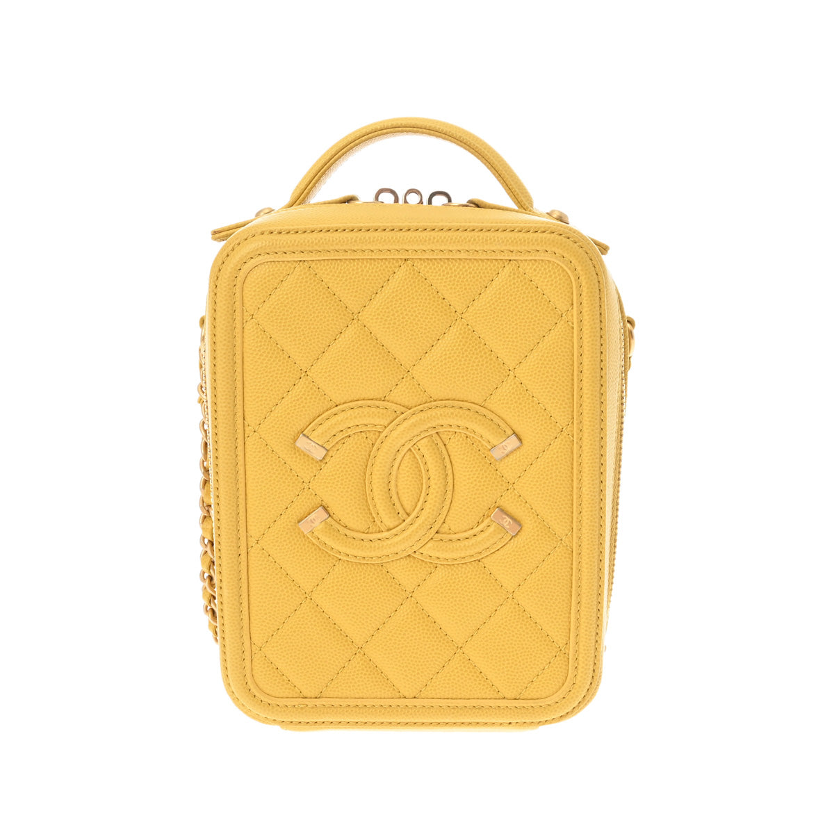 CHANEL シャネル CCフィグリー バニティチェーンショルダー 縦型タイプ イエロー ゴールド金具 AS0988 レディース キャビアスキン ショルダーバッグ 新同 中古 