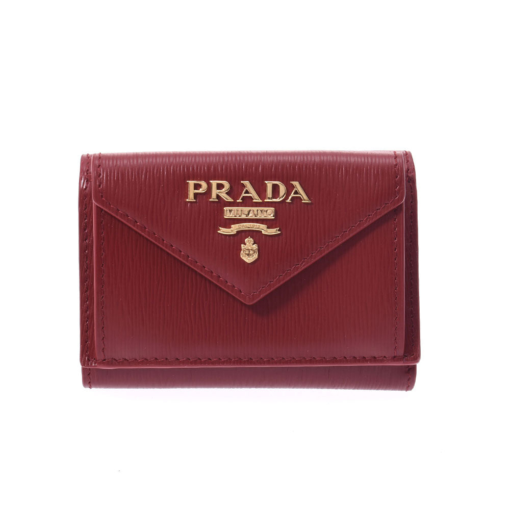 PRADA プラダ コンパクトウォレット アウトレット 赤 1MH021 ユニセックス レザー 三つ折り財布 未使用 