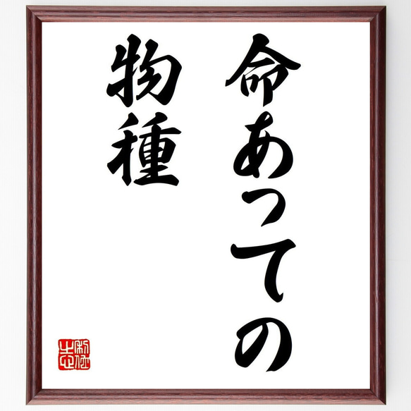 名言「命あっての物種」額付き書道色紙／受注後直筆（Z1753）