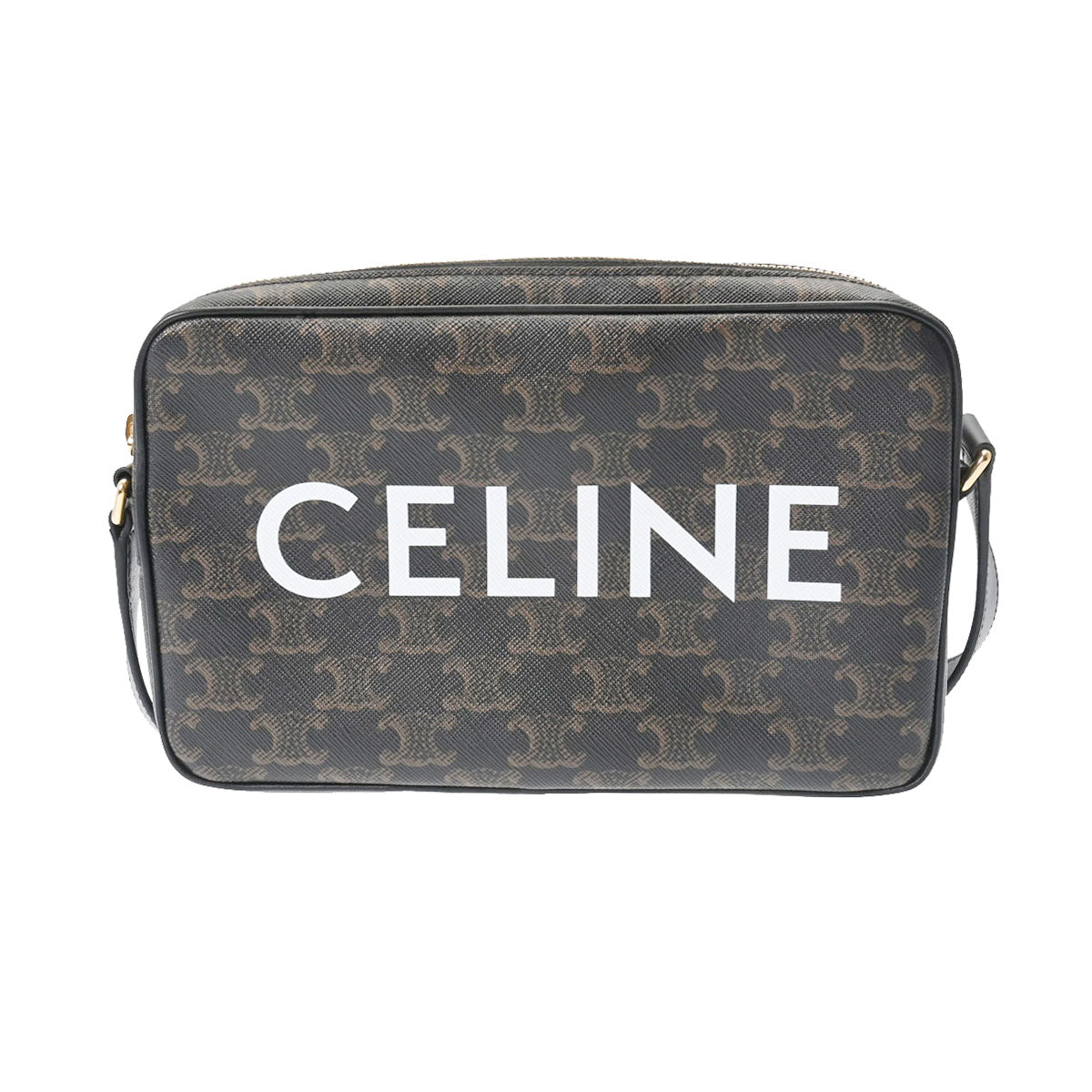 CELINE セリーヌ ミディアムメッセンジャーバッグ 黒/ブラウン 194502 ユニセックス トリオンフキャンバス ショルダーバッグ Aランク 中古 