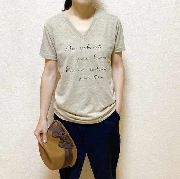 VネックTシャツ　Do what you love　ミックスベージュ　レディース　送料無料