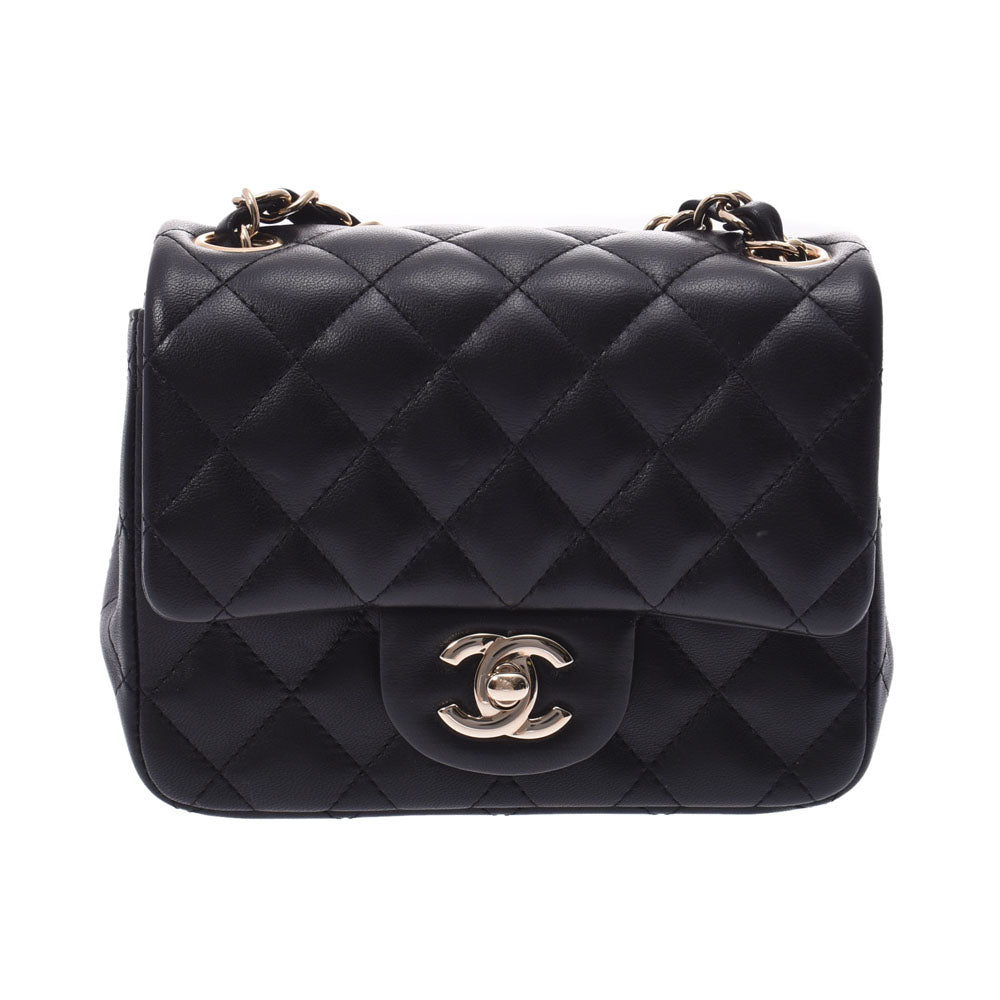 【新年の贈り物】CHANEL シャネル マトラッセ ミニチェーンショルダー 17cm 黒 ゴールド金具 レディース ラムスキン ショルダーバッグ Aランク 中古 