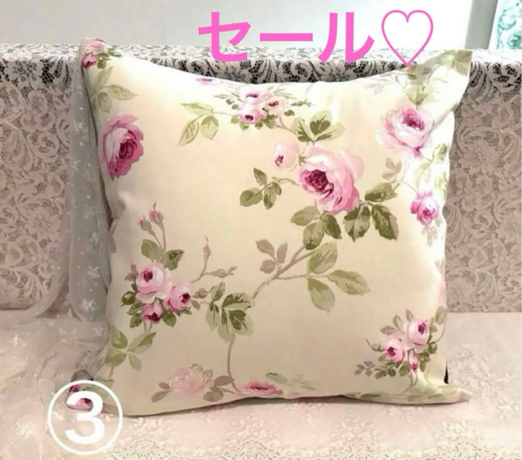 セール♡イギリス製サテンの手触りコットン♡薔薇のクッションカバー③ 45×45cm用