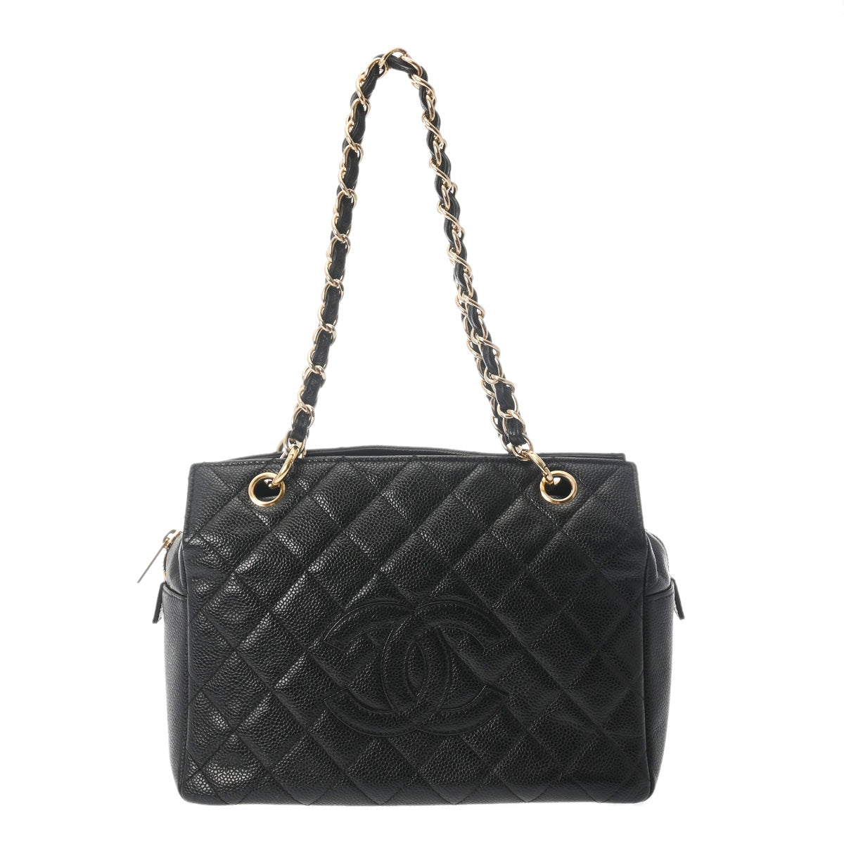 CHANEL シャネル PST プチショッピングトート 黒 ゴールド金具 A18004 レディース キャビアスキン ハンドバッグ Aランク 中古 