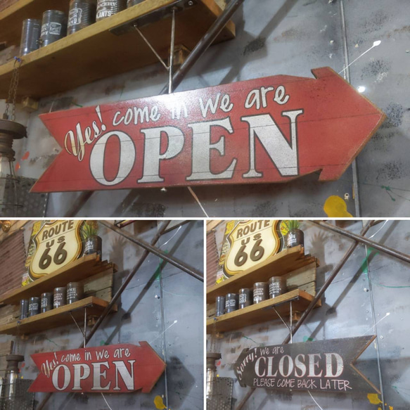 アメリカンヴィンテージスタイル  吊り下げ式 オープン&クローズド  回転看板 OPEN  #店舗什器  #ハンギング式