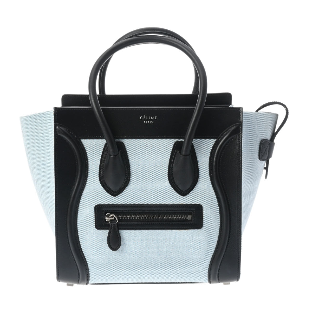 CELINE セリーヌ ラゲージ マイクロショッパー  アクア/黒 シルバー金具 レディース キャンバス レザー ハンドバッグ ABランク 中古 