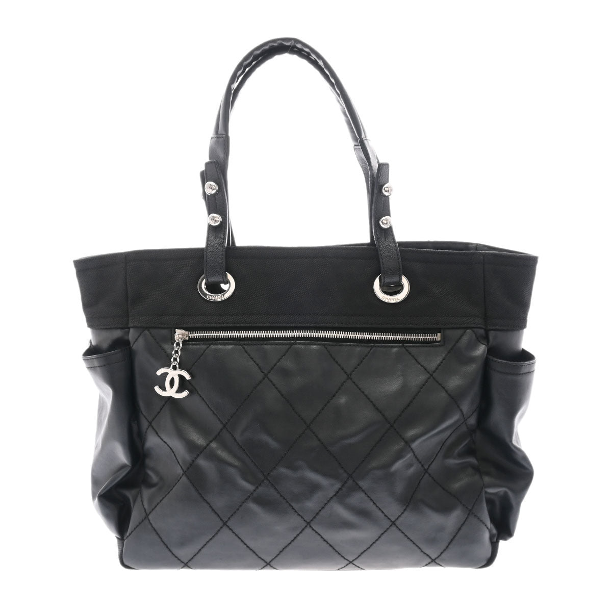 CHANEL シャネル パリビアリッツ トート GM 黒 シルバー金具 A34210 レディース コーティングキャンバス トートバッグ ABランク 中古 