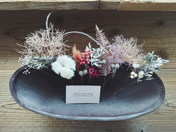 73 Dried flowers head dress / pink & grey  ヘッドドレス ピンクとグレー