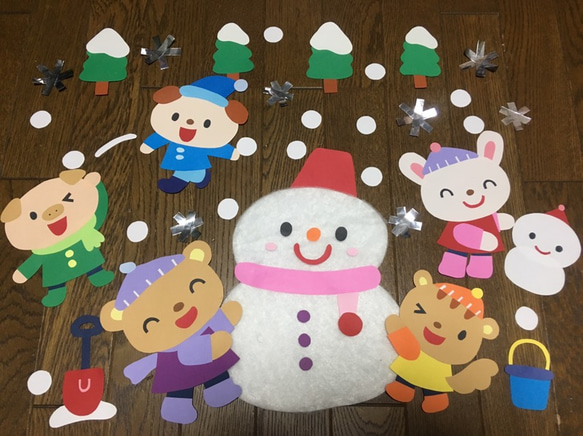 ☆大きな壁面飾り☆雪あそび 冬 雪だるま 雪うさぎ 幼稚園 保育園 施設 病院