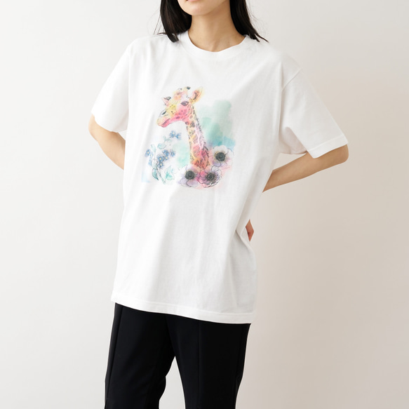 水彩のキリン Tシャツ