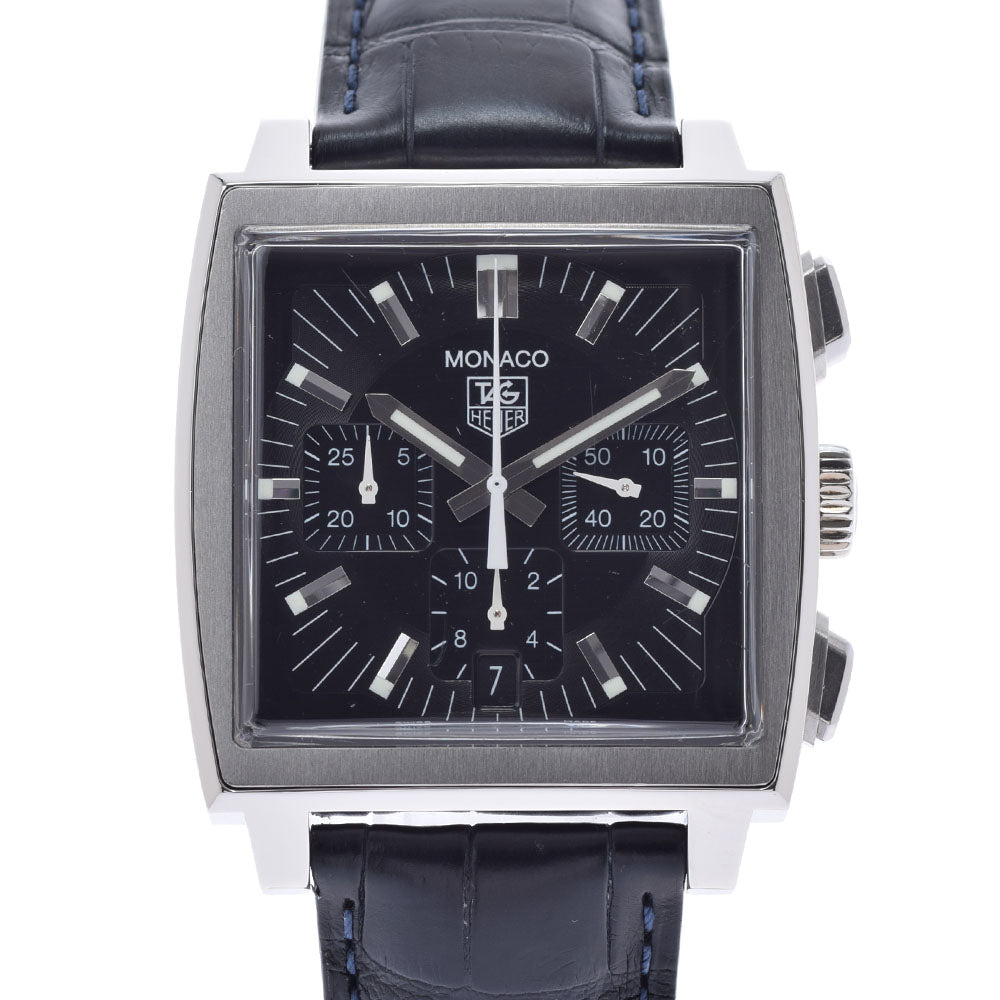 TAG HEUER タグホイヤー モナコ クロノグラフ CW2111.FC6171 メンズ SS/革 腕時計 自動巻き 黒文字盤 Aランク 中古 