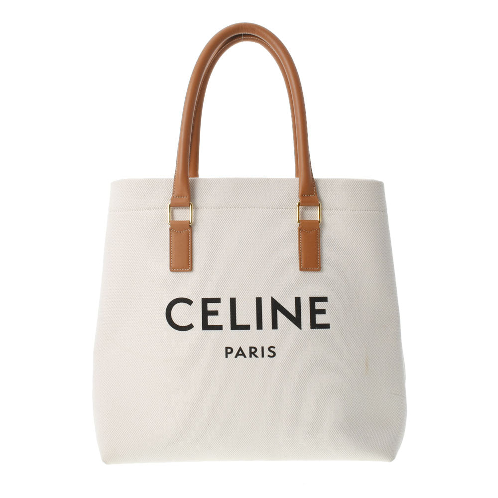 CELINE セリーヌ ホリゾンタルカバ ナチュラル/タン ゴールド金具 レディース キャンバス トートバッグ ABランク 中古 