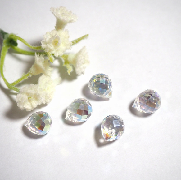 8個 カットボール 9×8mm クリア（オーロラ） ドロップ ガラスビーズ ビーズ アクセサリーパーツ 【A082】