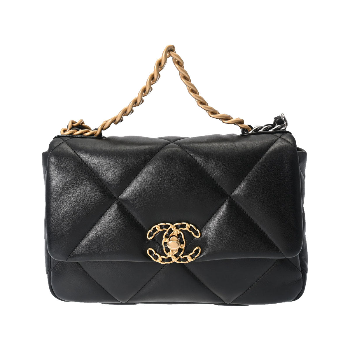 CHANEL シャネル マトラッセ シャネル19 チェーンショルダー 25ｃｍ 黒 ゴールド/シルバー金具 AS1160 レディース ラムスキン ショルダーバッグ 新同 中古 