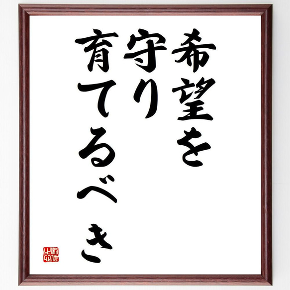 名言「希望を守り育てるべき」／額付き書道色紙／受注後直筆(Y4239)