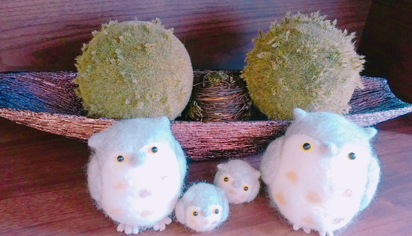 ふくろう 親子　felt owl