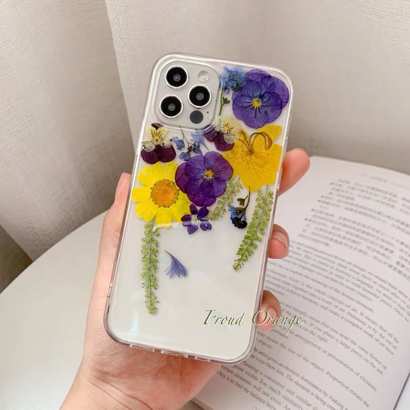 本物のお花 パンジー ドライフラワー 押し花 レトロ シンプル スマホケース 紫