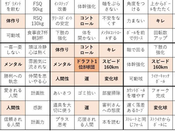 やるべき事がスッキリ分かる!　大谷選手の目標達成の為のシート！（記入例付）