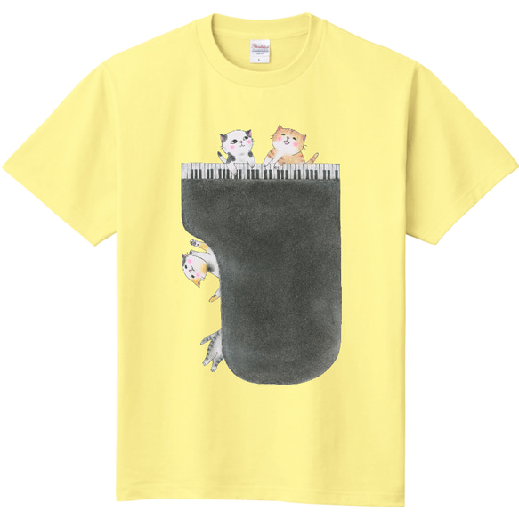 ピアノ猫のＴシャツ(きいろ)