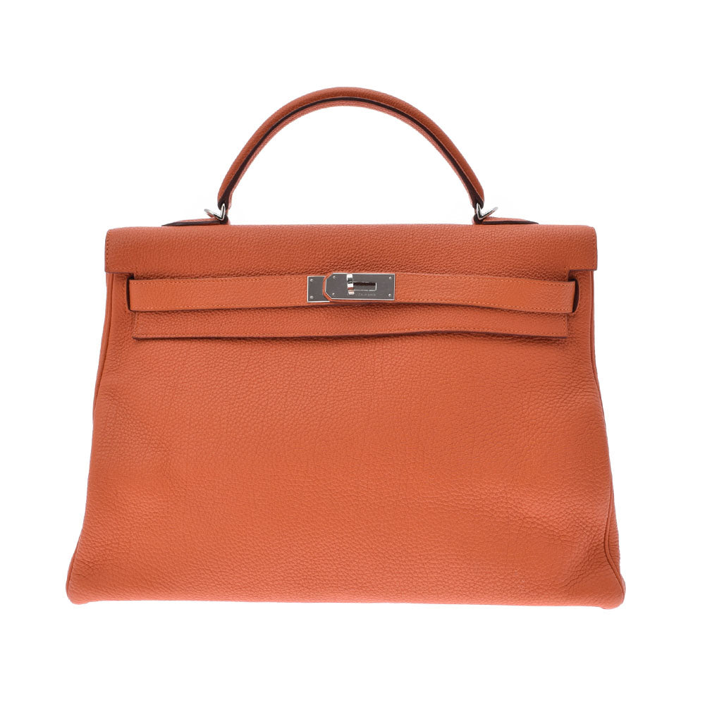 HERMES エルメス ケリー 40 オレンジ シルバー金具 □O刻印(2011年頃) ユニセックス トゴ ハンドバッグ Aランク 中古 