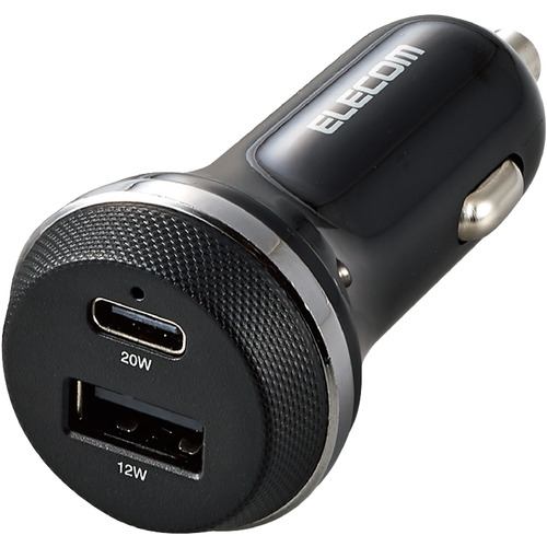 エレコム MPA-CCPD08BK シガーチャージャー USB Power Delivery準拠 20W+12W USB-C1ポート USB-A1ポート ブラック