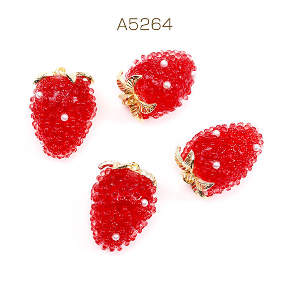 A5264 6個 樹脂チャーム いちごチャーム イチゴチャーム 合金 手芸用品 アクセサリーパーツ  3 x（2ヶ）