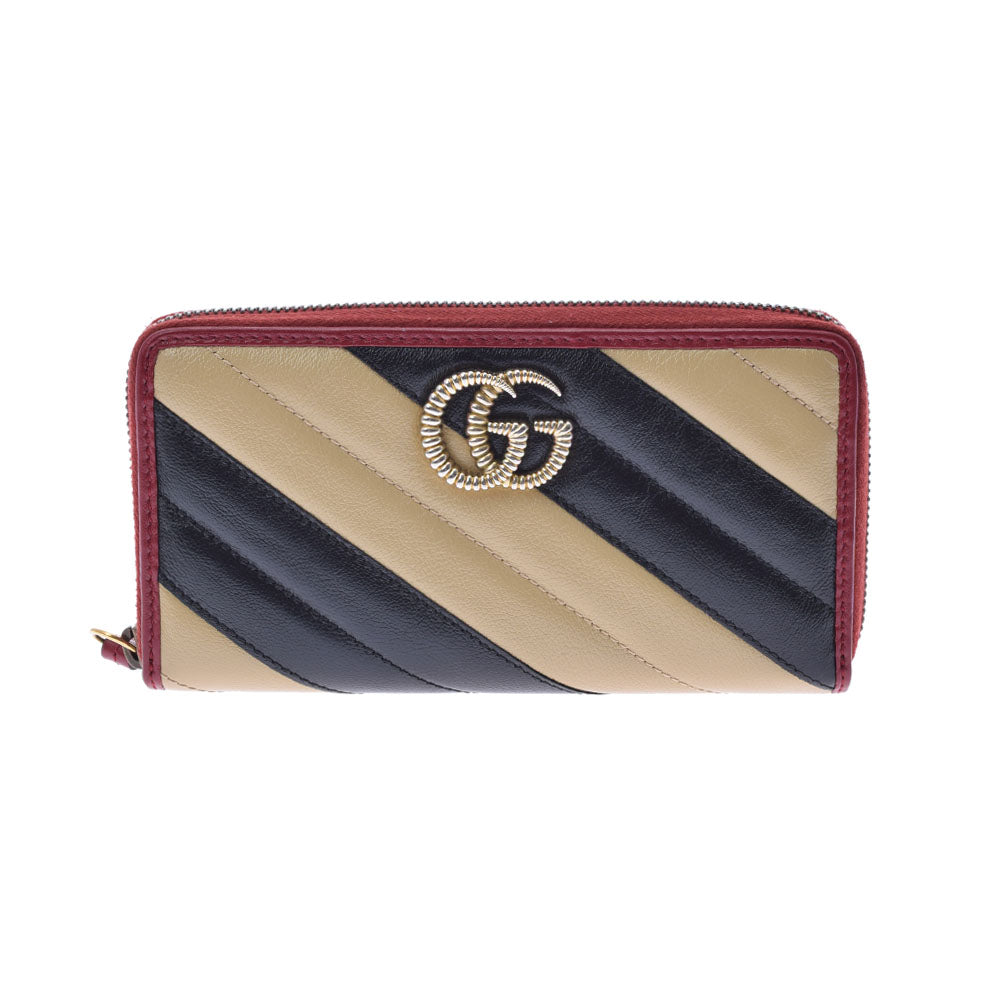 GUCCI グッチ GGマーモント ラウンドファスナー長財布 ベージュ/ブラック/レッド 573810 レディース レザー 長財布 ABランク 中古 