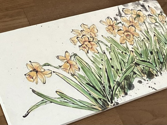 『Wild daffodils V1〜水仙群生V1』絵画  62.0 x 30.0cm インテリア壁掛け 原画  アート