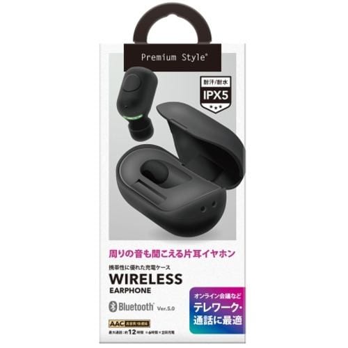 PGA PG-BTE13BC1BK Bluetooth(R)5.0搭載 片耳ワイヤレスイヤホン 充電ケース付 Premium Style ブラック