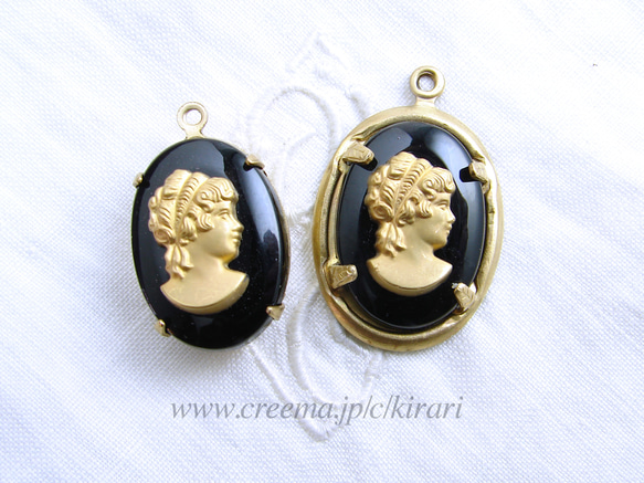 ビンテージカメオ ~ Jet Black and Gold Cameo ~ (1ヶ) ~ 石座のオプション有り