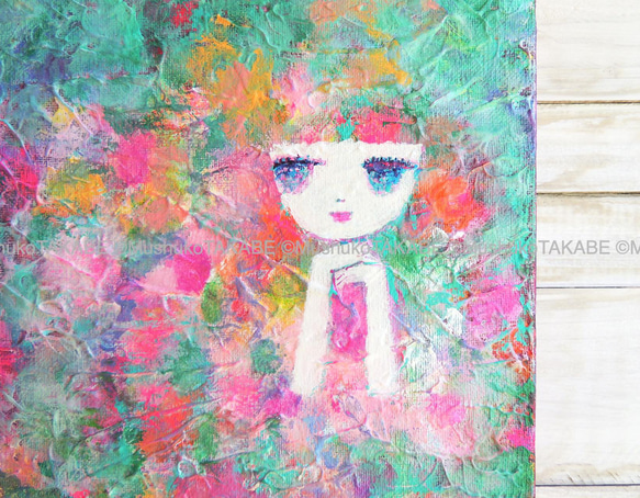 [花畑と少女] #アート #絵 #原画 #花 #女性