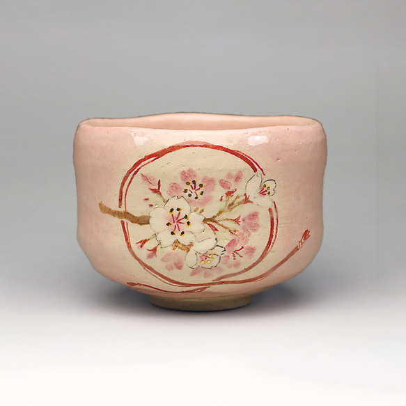 ☆楽入印「花桜」 抹茶碗☆　楽焼　茶道具　手描き