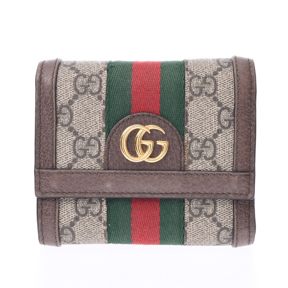 GUCCI グッチ オフディア コンパクトウォレット ベージュ系/茶 レディース GGスプリームキャンバス レザー 三つ折り財布 Bランク 中古 