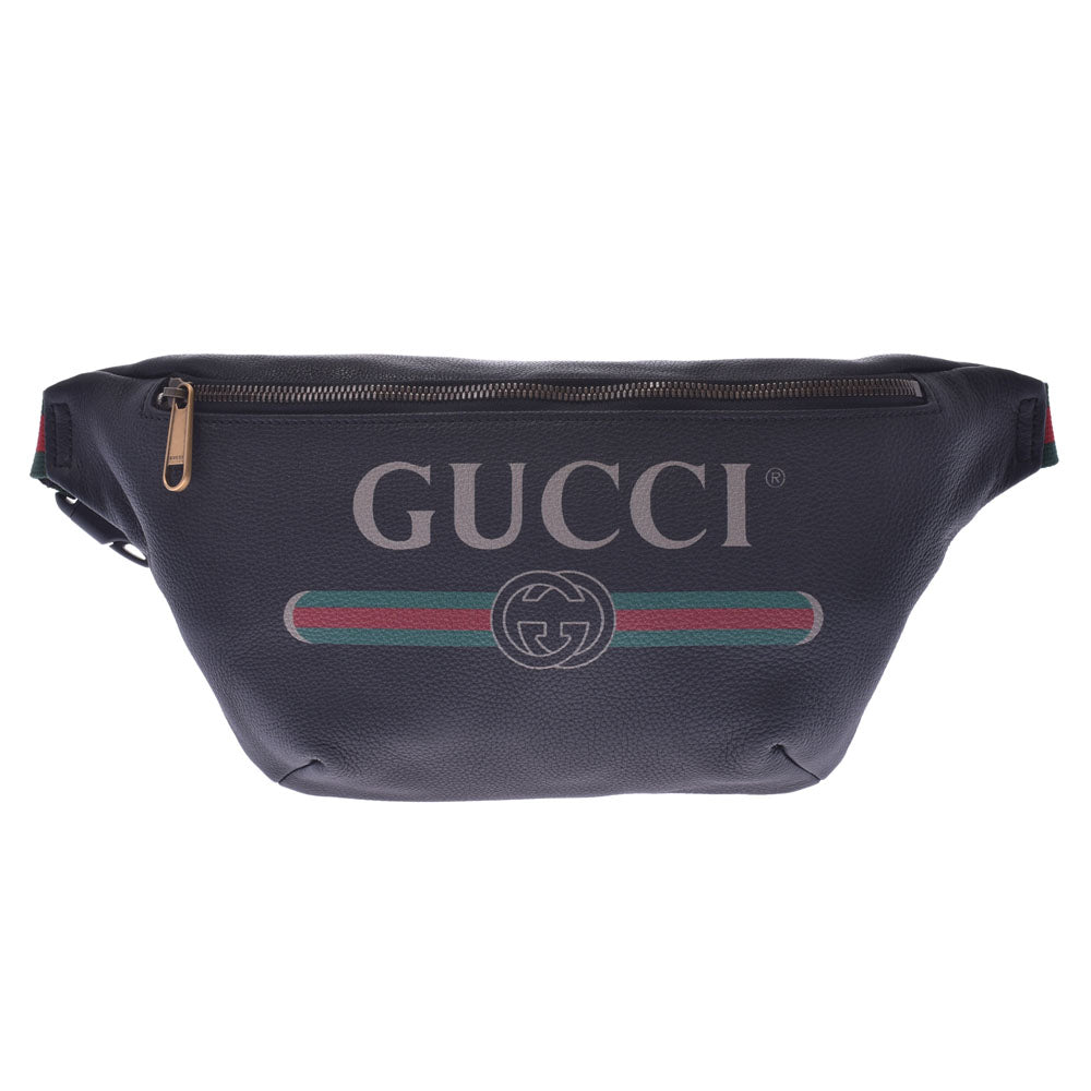 GUCCI グッチ ベルトバッグ グッチプリント 黒 530412 ユニセックス レザー ボディバッグ 新品 