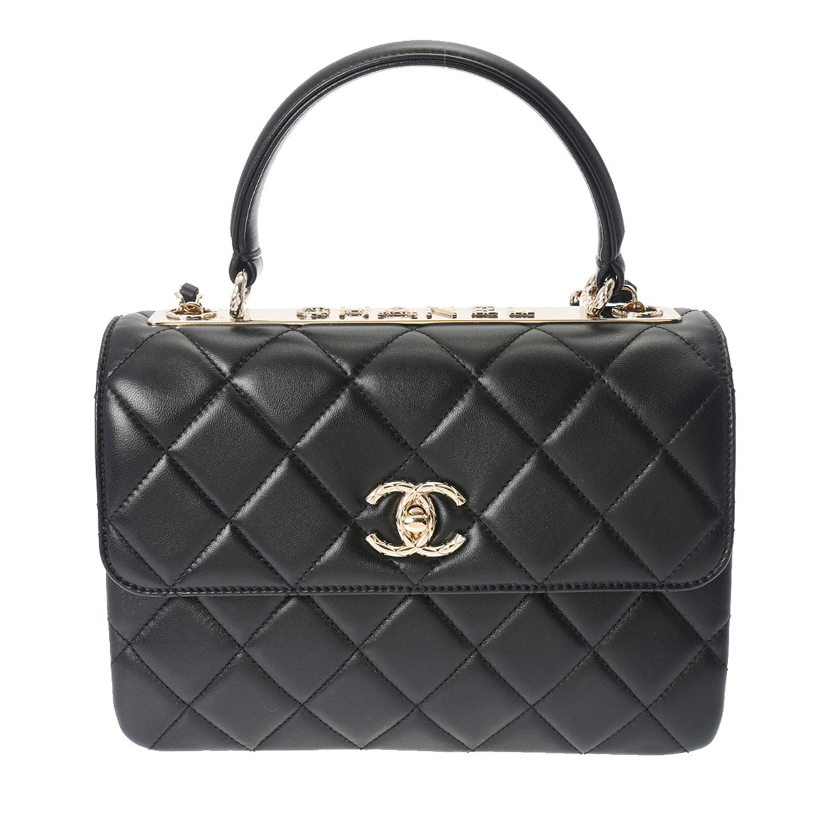 CHANEL シャネル トップハンドル トレンディCC 2WAYチェーンショルダー 黒 シャンパンゴールド金具 A92236 レディース ラムスキン ハンドバッグ Aランク 中古 