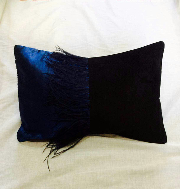 New!! ⚫⚪　Feather&Suede Cushion cover Deep blue ⚫⚪