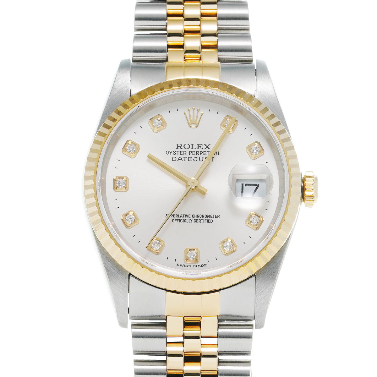 ROLEX ロレックス デイトジャスト 10Pダイヤ 16233G メンズ YG/SS 腕時計 自動巻き シルバー文字盤 Aランク 中古 