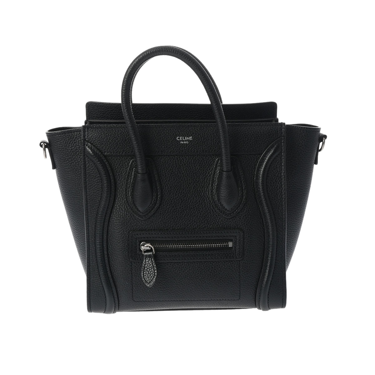 CELINE セリーヌ ラゲージ ナノ 2WAY 黒 シルバー金具 - レディース ドラムドカーフ ハンドバッグ Aランク 中古 