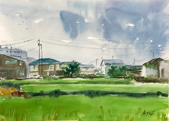 【水彩画】原画「ある日の風景」F4：242×332 mm #風景