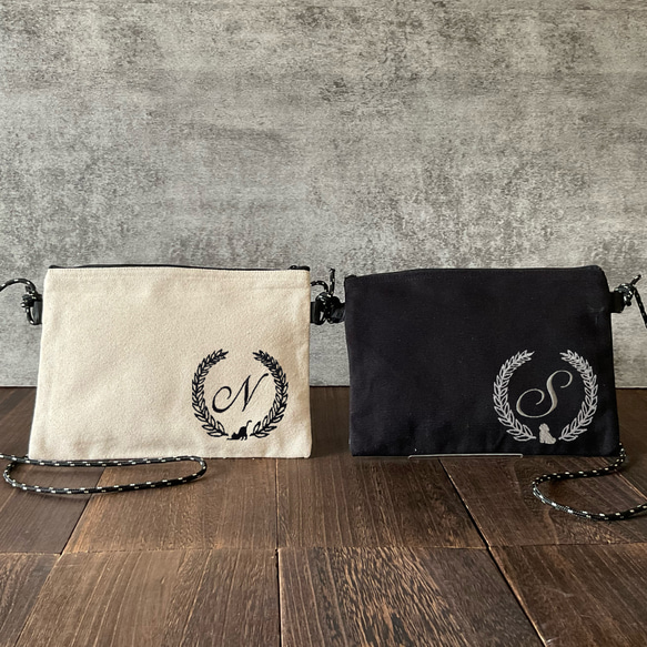 イニシャル刺繍（リーフ）　サコッシュ（横型）