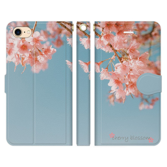 手帳型 スマホケース iPhone/アンドロイド 各種対応  cherry blossom