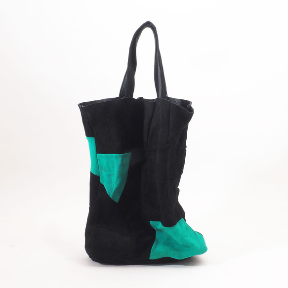 ＜即納＞つぎしわbagM（black,green）/本革/山羊革/リバーシブル/手提げ/ハンドバッグ/HB047