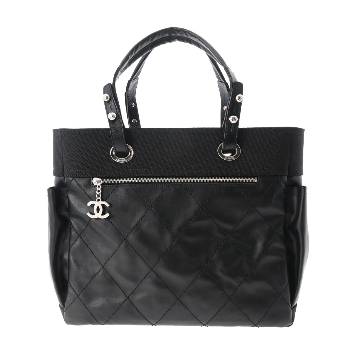 CHANEL シャネル パリビアリッツ トートバッグ GM ブラック シルバー金具 A34210 レディース レザー キャンバス トートバッグ Aランク 中古 