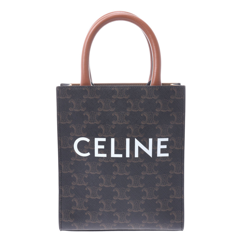 CELINE セリーヌ ミニ バーティカルカバ  2WAYバッグ タン(ダークブラウン) レディース トリオンフキャンバス/カーフ ショルダーバッグ 新同 中古 