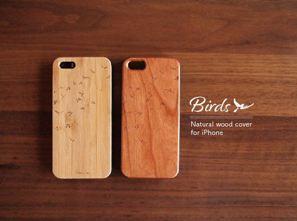 【文字入れ無料】Birds -Natural WOOD- 天然木製iPhoneケース