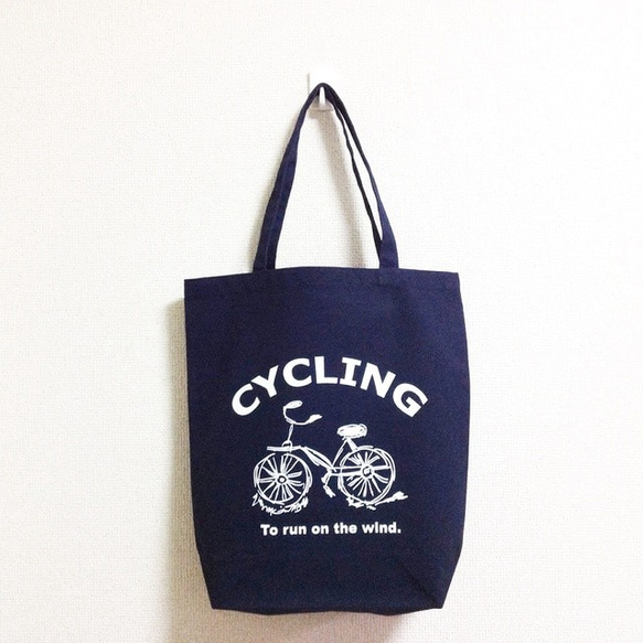 CYCLING トートバッグ (ネイビー×ホワイト)