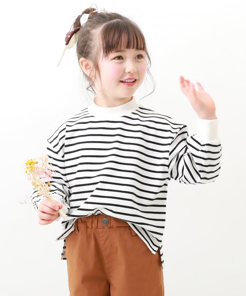 ガールズ ゆるっとボーダー 長袖Tシャツ 子供服 キッズ 女の子 トップス 長袖Tシャツ ロンT 綿100% 吸汗